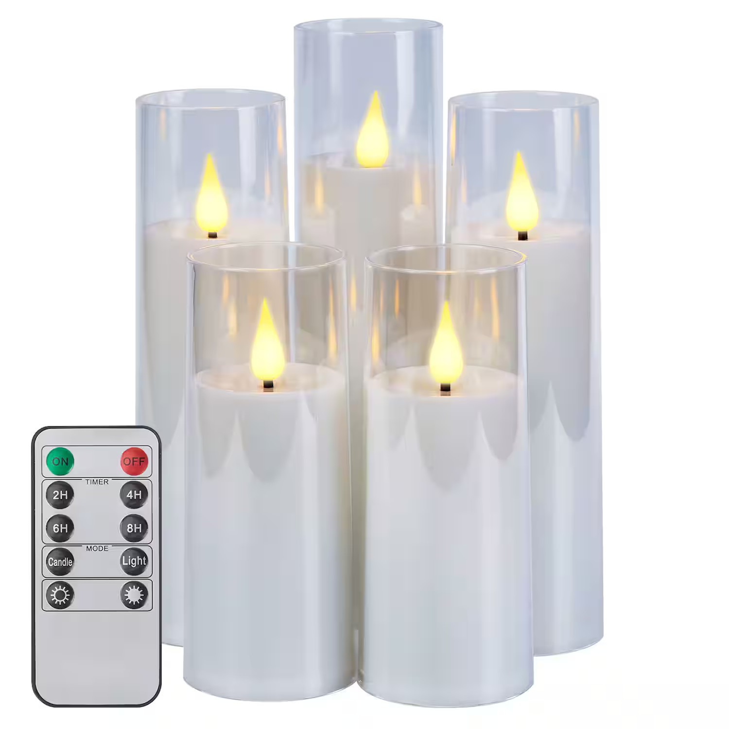 IMAGE - 5 Pack 3D Wick LED Candles with Timer Flickering Flameless Candles - White | Best Buy U.S.