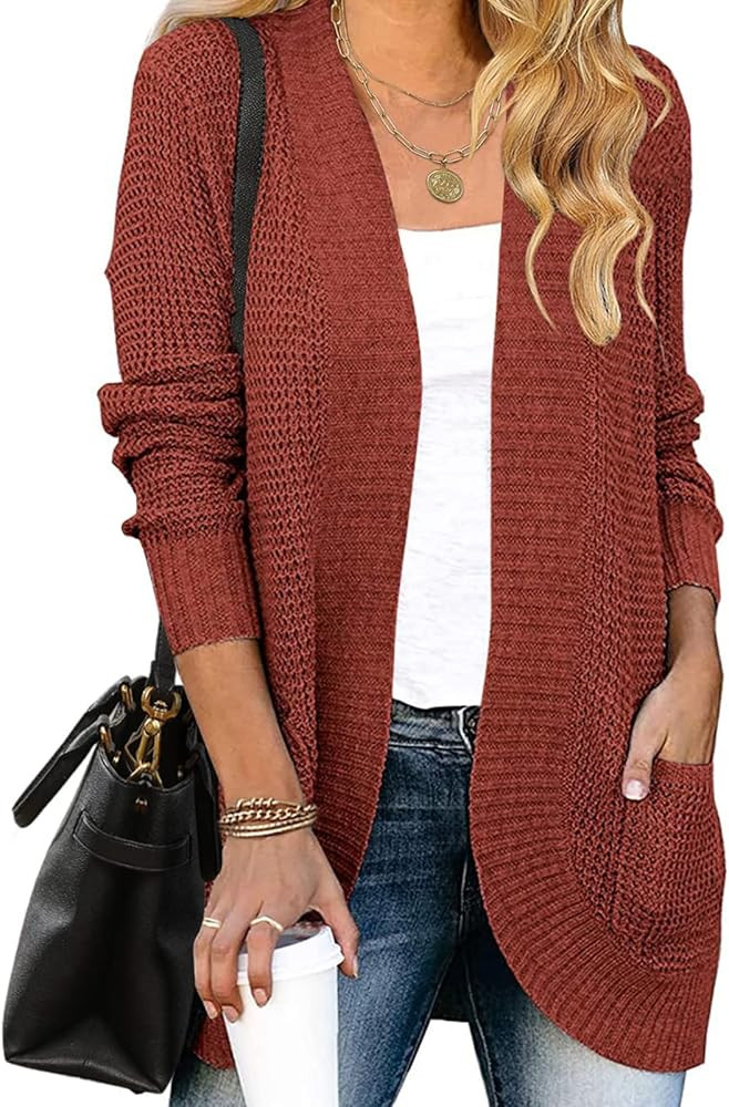 MEROKEETY Womens Long Sleeve Open Front Cardigans Chunky Knit Draped Sweaters Outwear | Amazon (US)