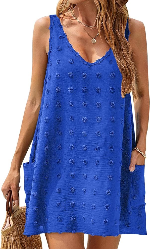 Blooming Jelly Womens Casual Sun Summer Dresses Swiss Polka Dot Beach Cover Up V Neck Tank Dress ... | Amazon (US)
