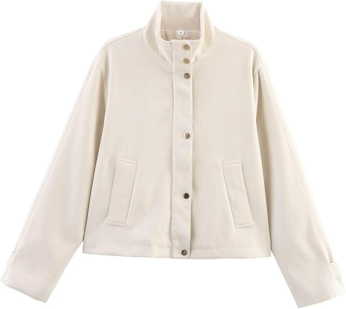 Xunger Women's Casual Faux Suede Jacket High Neck Utility Button Front Coat Streetwear Outerwear ... | Amazon (US)