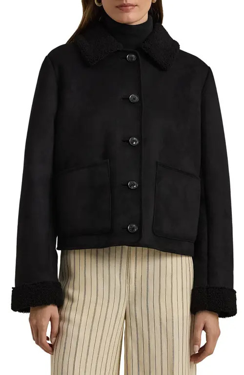 Lauren Ralph Lauren Faux Shearling Jacket in Black at Nordstrom, Size X-Large | Nordstrom
