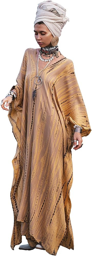 Thaluta Women's Maxi Kaftan Dress Tie Dye Long Boho Dress Hippie Plus Size Cover Up Loose Fit | Amazon (US)
