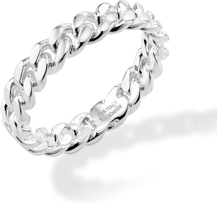 Miabella 925 Sterling Silver Italian 4mm Cuban Link Band Ring for Women Made in Italy | Amazon (US)