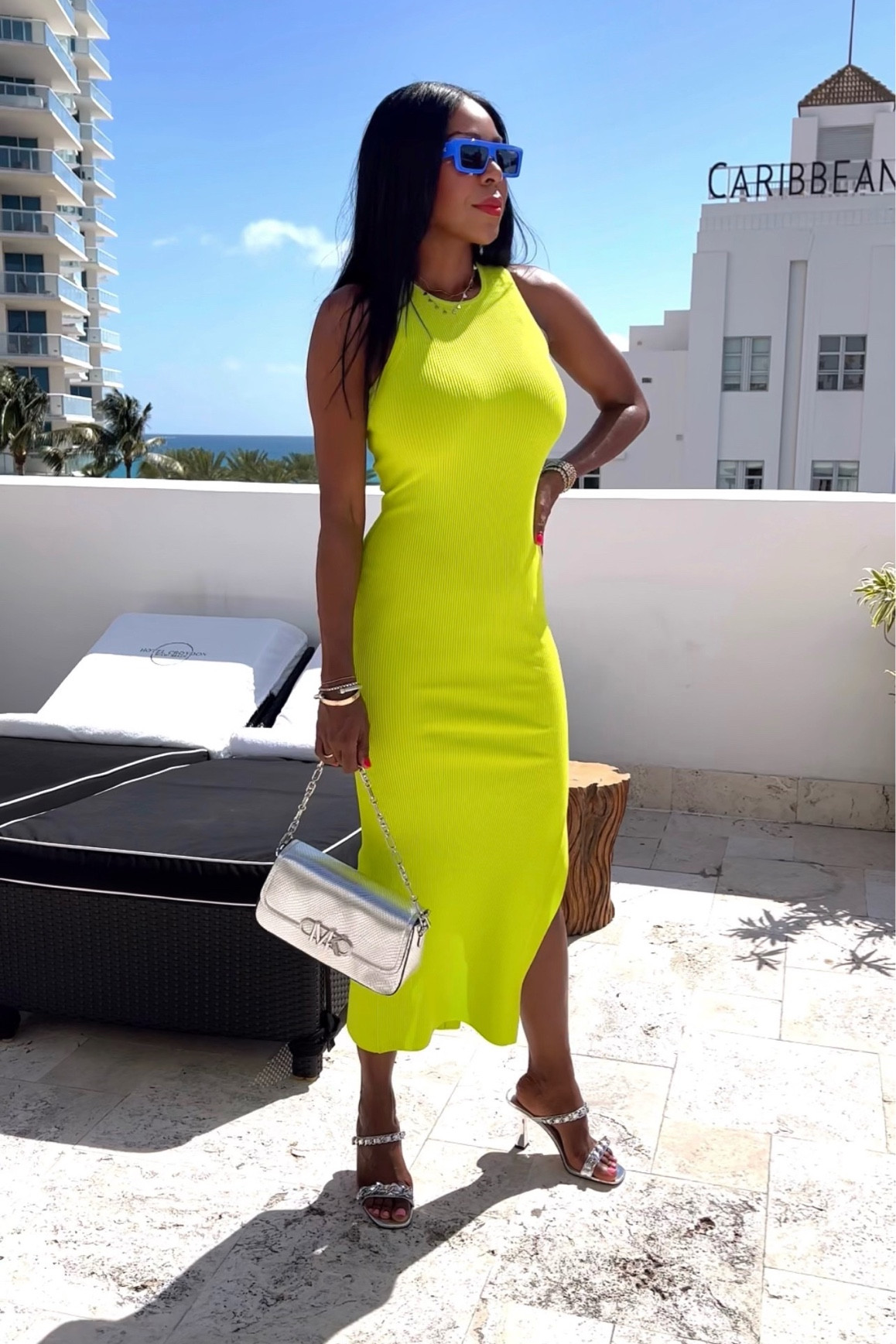 michael kors lime green dress Lime Green Ribbed Fitted Michael Kors Preloved Maxi Dress