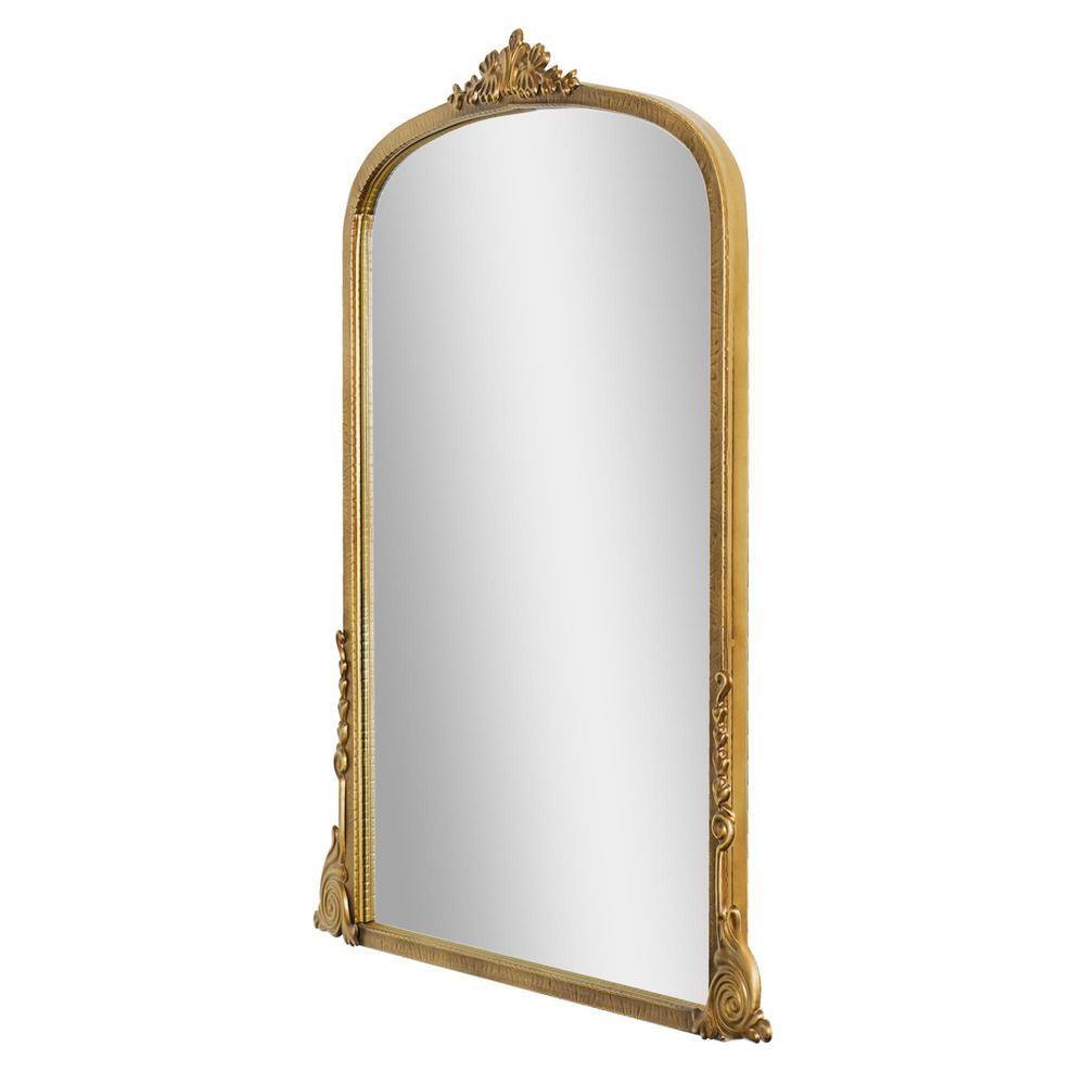 Deco Mirror 29 in. W x 33 in. H Vintage Arch Antique Gold Ornate Metal Framed Accent Wall Mirror | The Home Depot