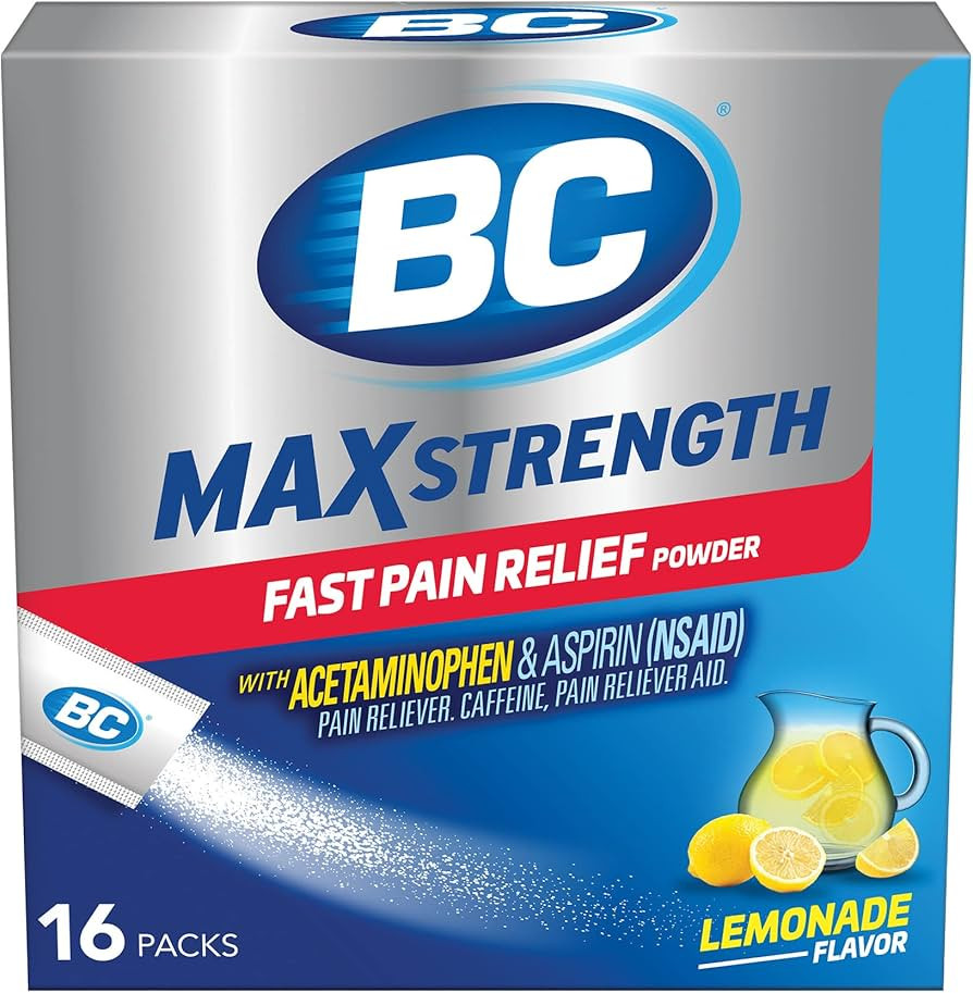 BC MAX Strength Fast Pain Relief Powder, Lemonade Flavor Aspirin 500mg and Acetaminophen 500mg Di... | Amazon (US)