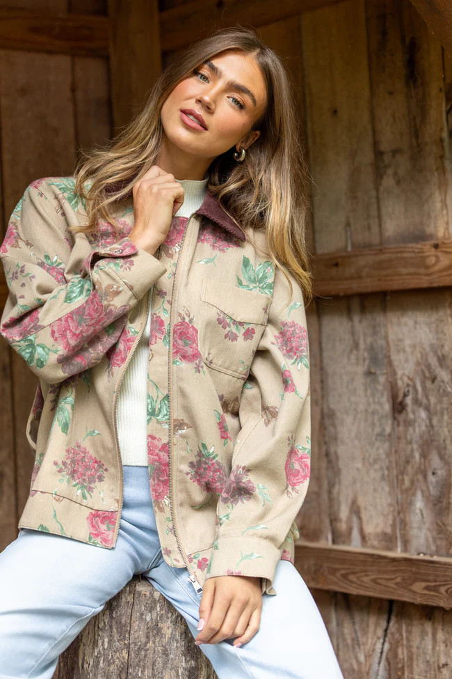 Lucy Brown Floral Jacket | Pink Lily
