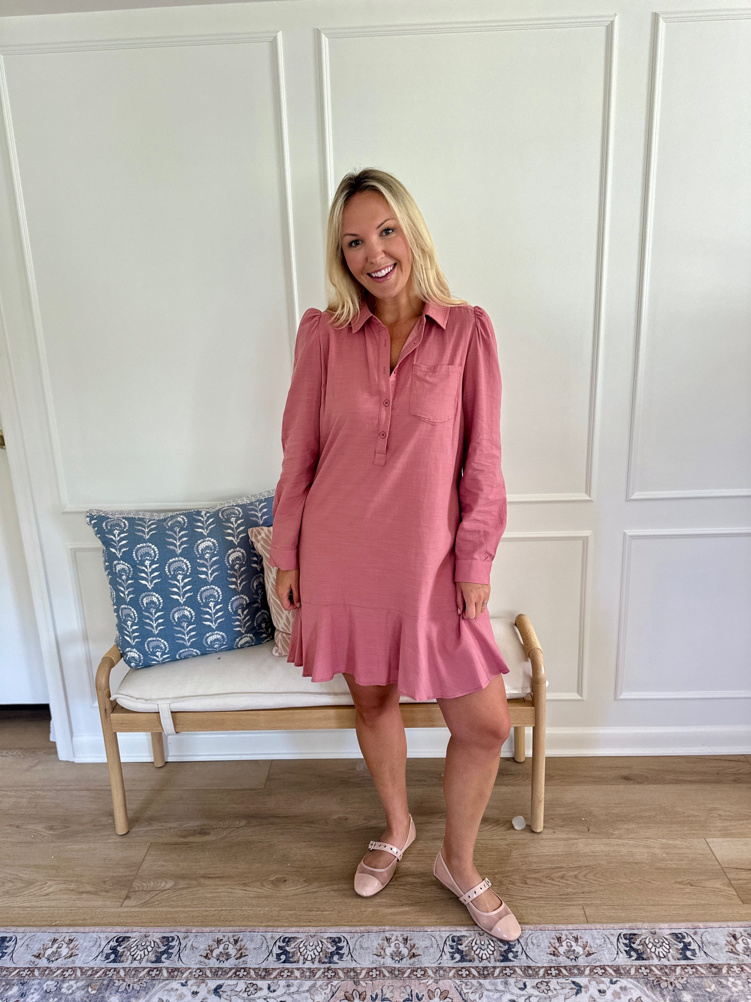 Cute work to weekend dress! This has functional buttons, and a cute puff shoulder detail. This also has pockets! I’m wearing a med. fall outfit - work outfit - teacher dress 

#LTKStyleTip #LTKMidsize #LTKWorkwear