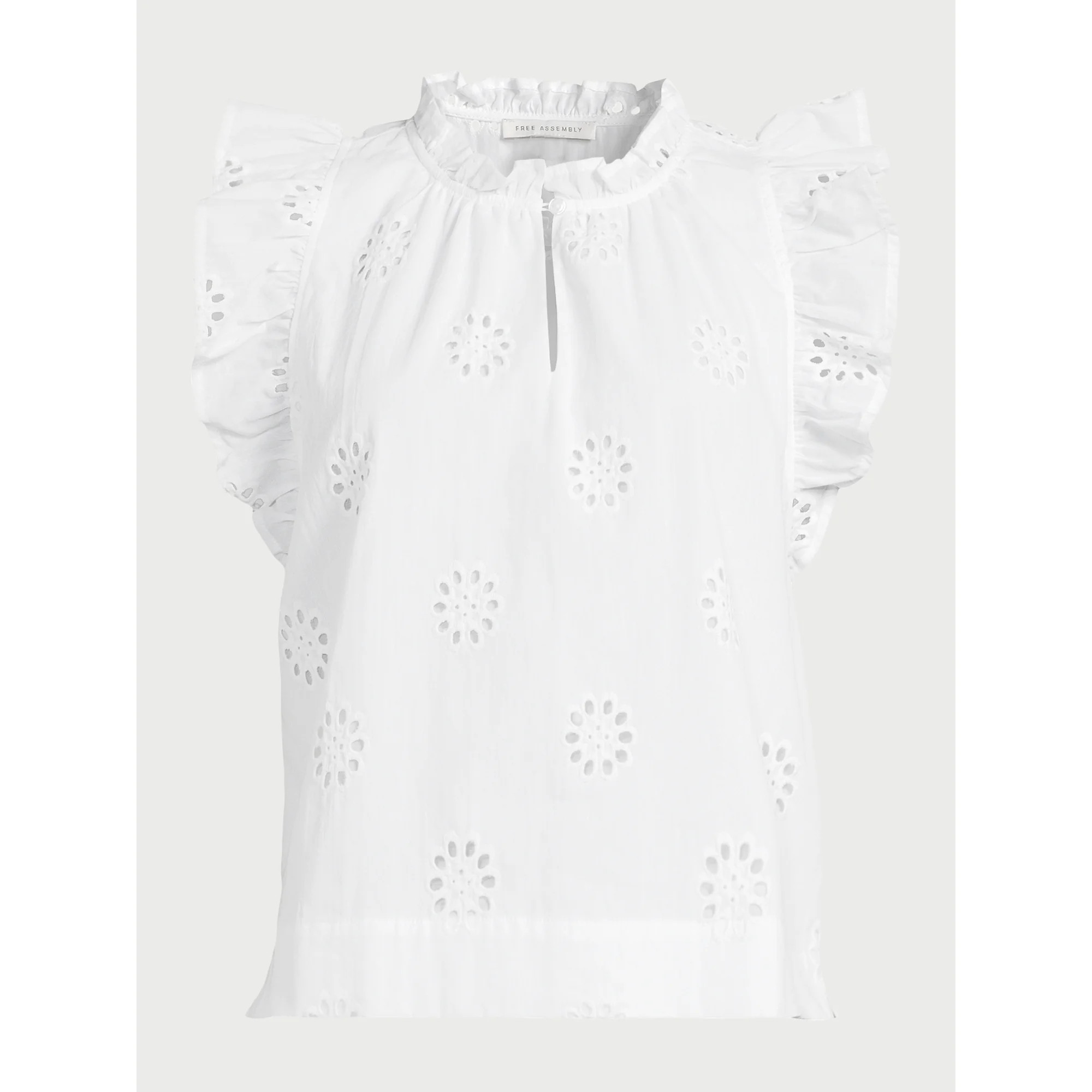 Free Assembly Women's Cotton Sleeveless Flutter Eyelet Top, Sizes XS-XXL | Walmart (US)