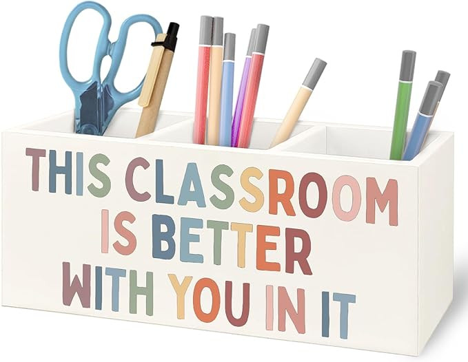 Boho Classroom Wooden Pen Pencil Holder for Desk Accessories, Back to School Supplies for Student... | Amazon (US)