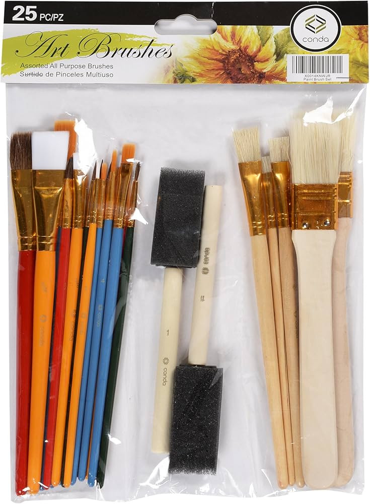 CONDA 25 Pcs Assorted Paint Brushes Value Pack for Watercolor, Oil, Acrylic Paint, Tempera Paints... | Amazon (US)