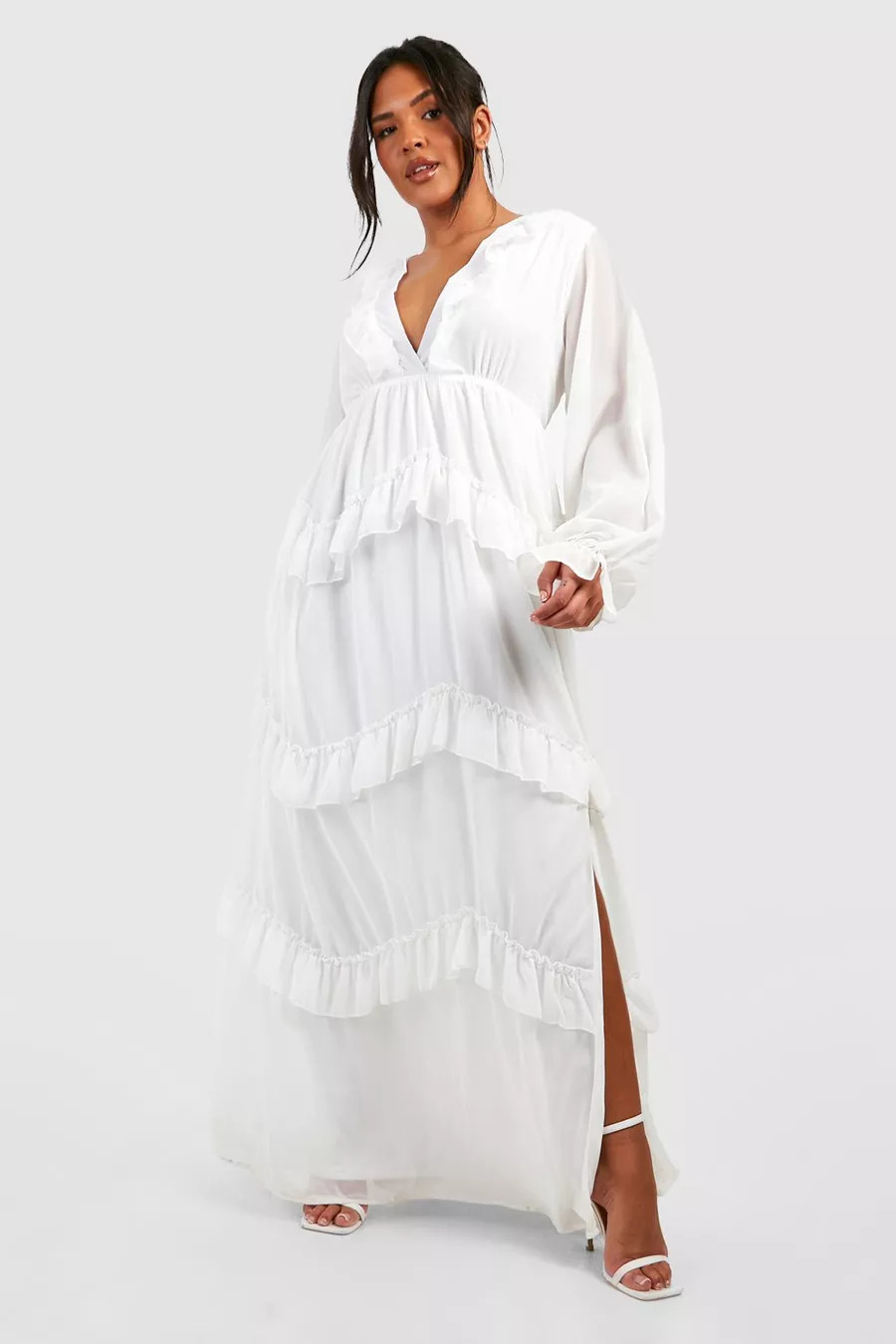Plus Frill Plunge Ruffle Maxi Dress | Boohoo.com (US & CA)