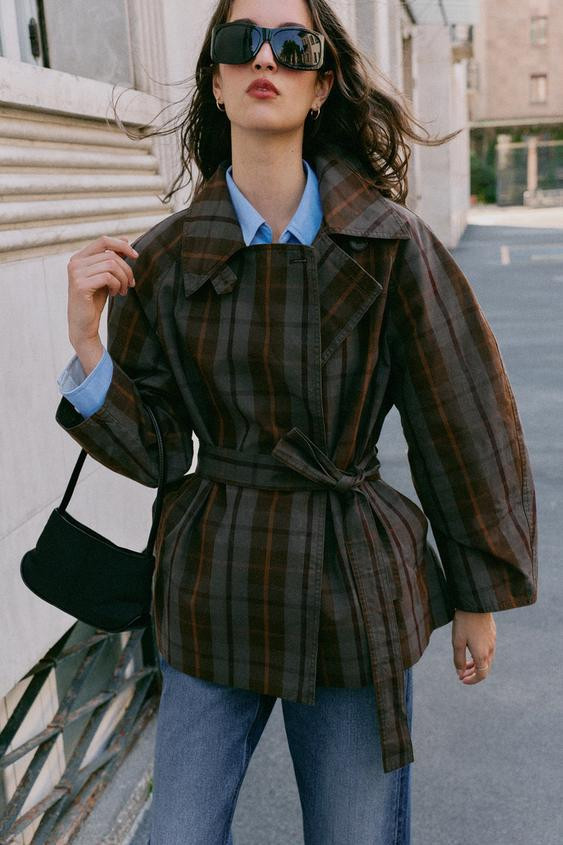 PLAID BELTED TRENCH COAT | Zara US