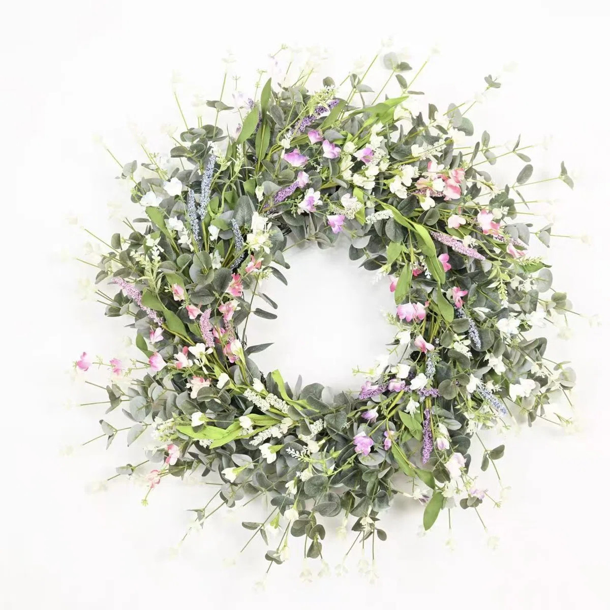 26" Artificial Farmhouse Spring Summer Lavender Berry Blossom Cluster Eucalyptus Wildflower Wreat... | Wayfair North America