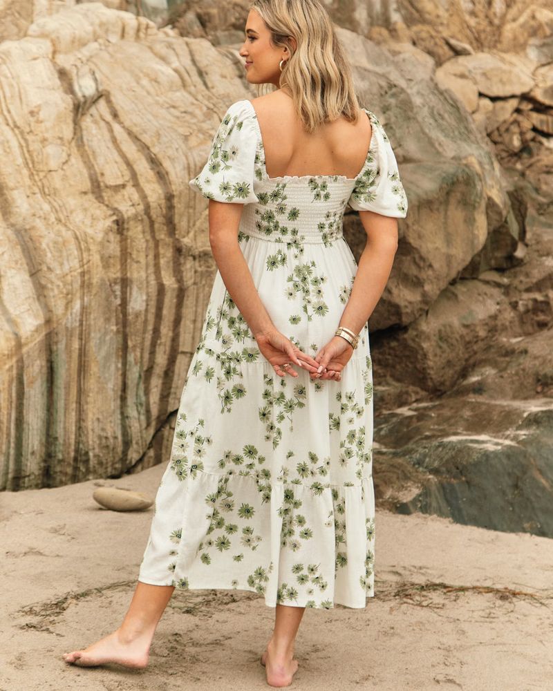 Flowy Linen-Blend Midi Dress | Abercrombie & Fitch (US)