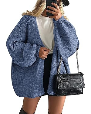 PRETTYGARDEN Womens Oversized Cardigan Sweaters 2025 Fall Long Lantern Sleeve Knit Open Front Lig... | Amazon (US)