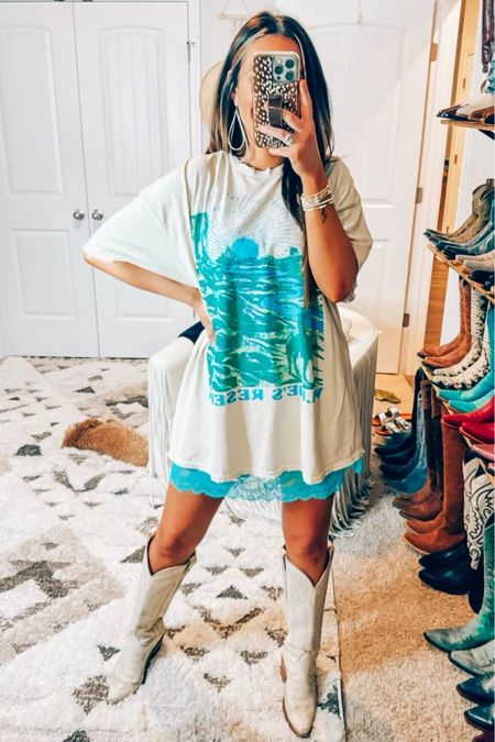 Willie Nelson urban outfitters oversized graphic tee! Sized up to a large extra large comes in three colors put a lace satin slip dress under it with my Lucchesse Kayci boots perfect for a country concert music festival outfit or trip to Nashville outfit #LTKFestival
5/23

#LTKStyleTip #LTKShoeCrush #LTKSeasonal