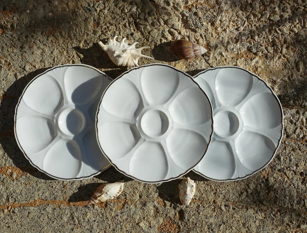 1950s Charles Ahrenfeldt Limoges Fine Porcelain Oyster Plates With Scalloped Edges, Gilt Rims 6 W... | Etsy (US)