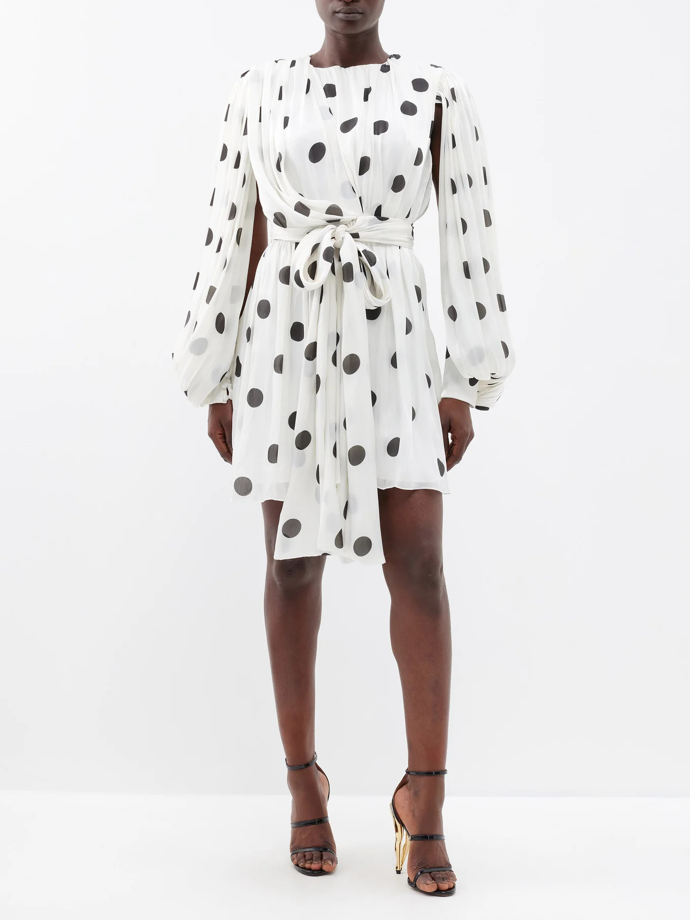 Polka-dot open-sleeve plissé mini dress | Matches (US)