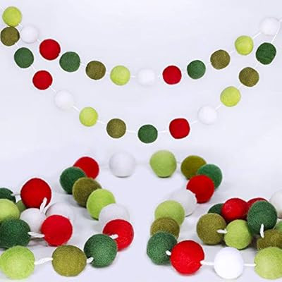 Supla 50 Pcs 8.2' Long Christmas Felt Balls Pom Pom Garland Holiday Felt Ball Garland Strand Red ... | Amazon (US)