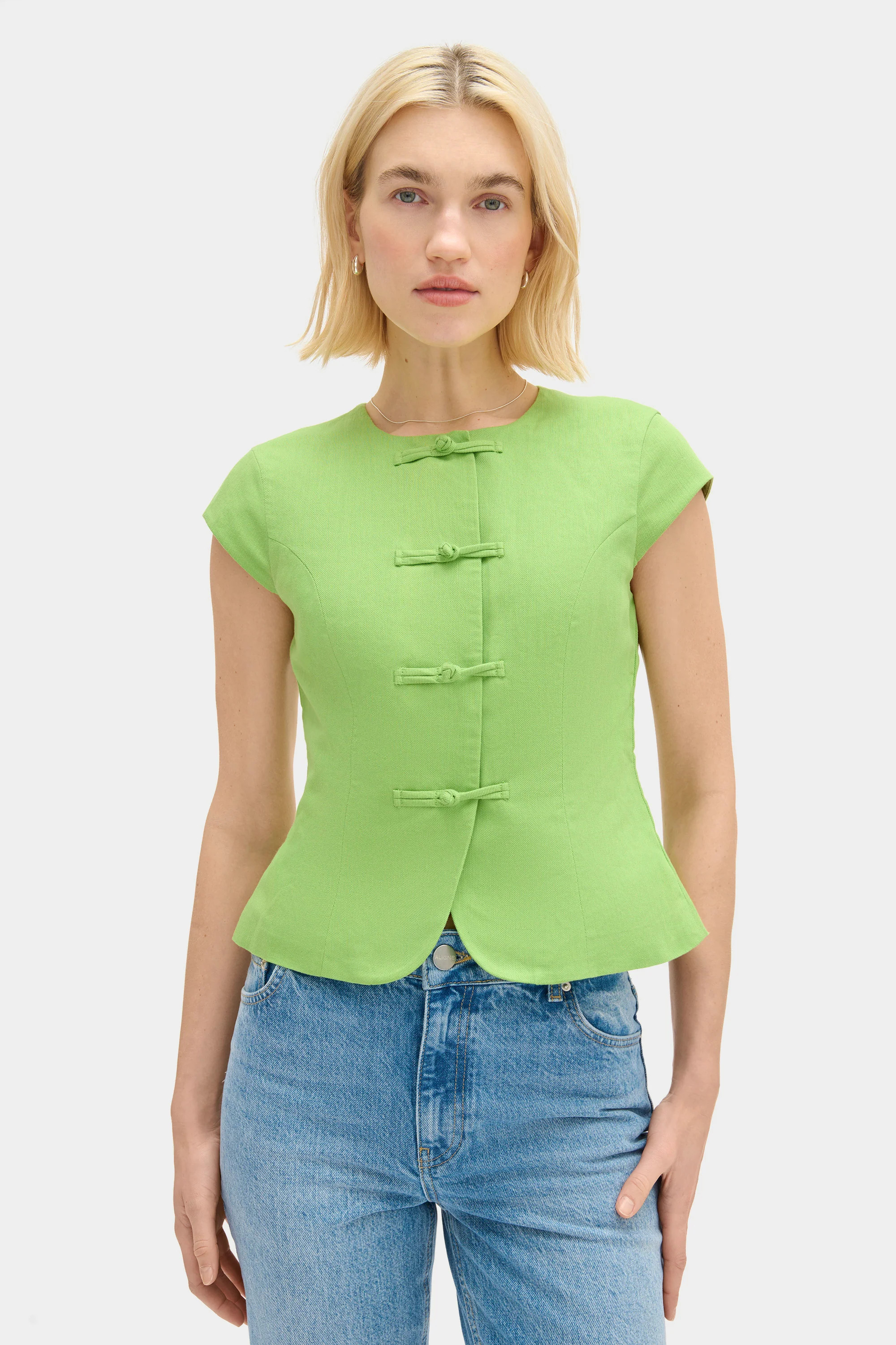 ALIGNE Round Neck Linen Top- White | Connie | ALIGNE USA