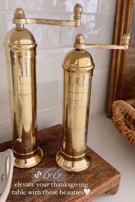 The most beautiful kitchen find! These gorgeous brass salt and pepper mills will elevate your kitchen and are perfect for your Thanksgiving tablescape. I did the 8 inch salt and 9 inch pepper mills  

#LTKHoliday #LTKSeasonal #LTKhome