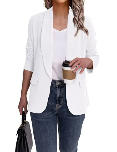 Ahlaray White Blazers for Women Business Casual Work Office Suit Jacket | Amazon (US)
