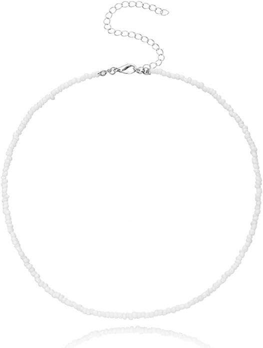 Tgirls Boho Choker Necklace Chain Red Seed Rice Beaded Necklaces Jewelry for Women and Girls | Amazon (US)