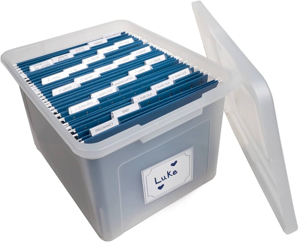 Kid's Craft Memory Keepsake Organizer Box - Clear Storage Latching Bin with Hanging File Folders ... | Amazon (US)