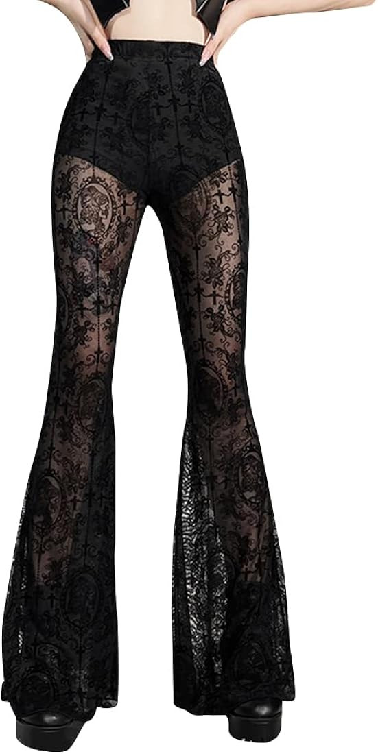 Gothic Black Pants Grunge Bottoms High Waisted Boho Hippie | Amazon (US)