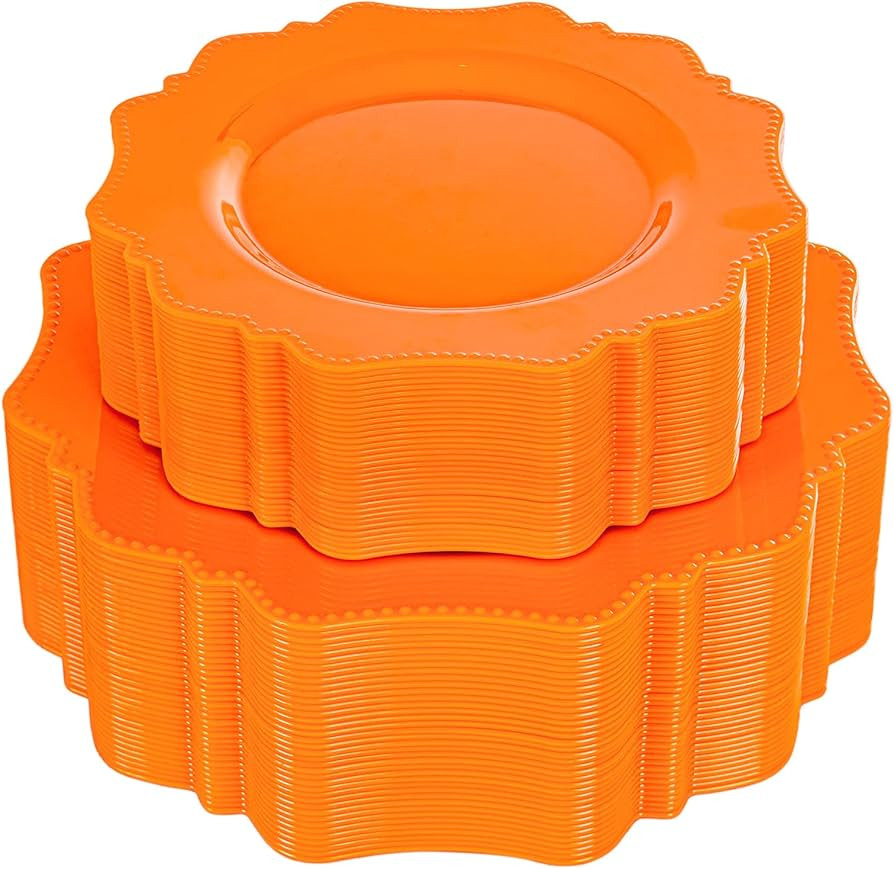 COLOSUS 100pcs orange Disposable Plastic Plate-Heavy duty plate for Party/Wedding/anniversary 50 ... | Amazon (US)