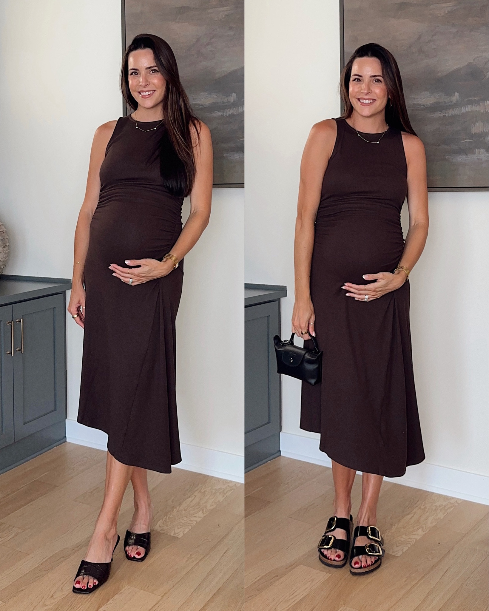 Evereve pre-fall bump-friendly outfit 🤎🤰🏻 

Brown dress: true to size (S) stretchy, ribbed material and can be dressed up or down! 
Kitten heels: size up half  
Birkenstocks: size up 

#LTKStyleTip #LTKSeasonal #LTKBump