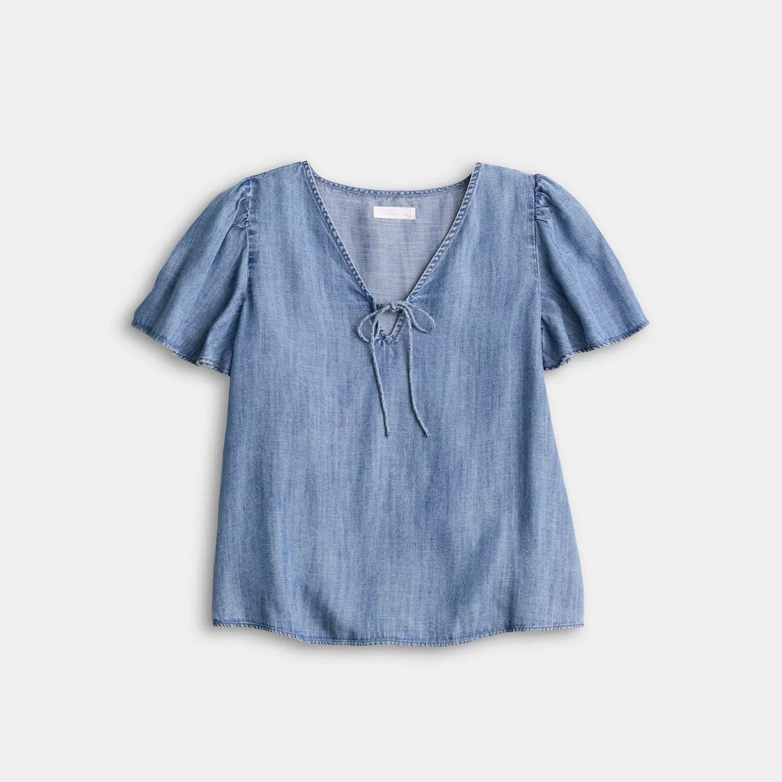 Women's LC Lauren Conrad Tie-Front Keyhole Flutter Sleeve Woven Top | Kohl's