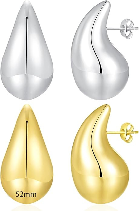 Apsvo Chunky Gold Hoop Earrings for Women, Dupes Earrings Lightweight Waterdrop Hollow Open Hoops... | Amazon (US)