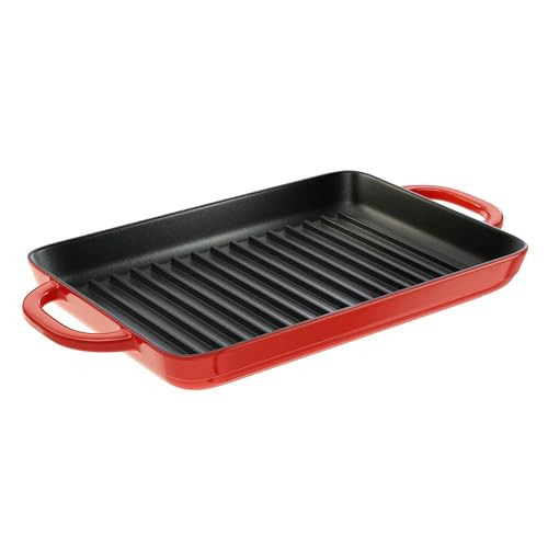 Lodge 12.5 x 8 Inch Enamel Cast Iron Grill Pan - Dual Assist Handles - Use in the Oven, on the Stove, on the Grill, or Over a Campfire - Red | Amazon (US)