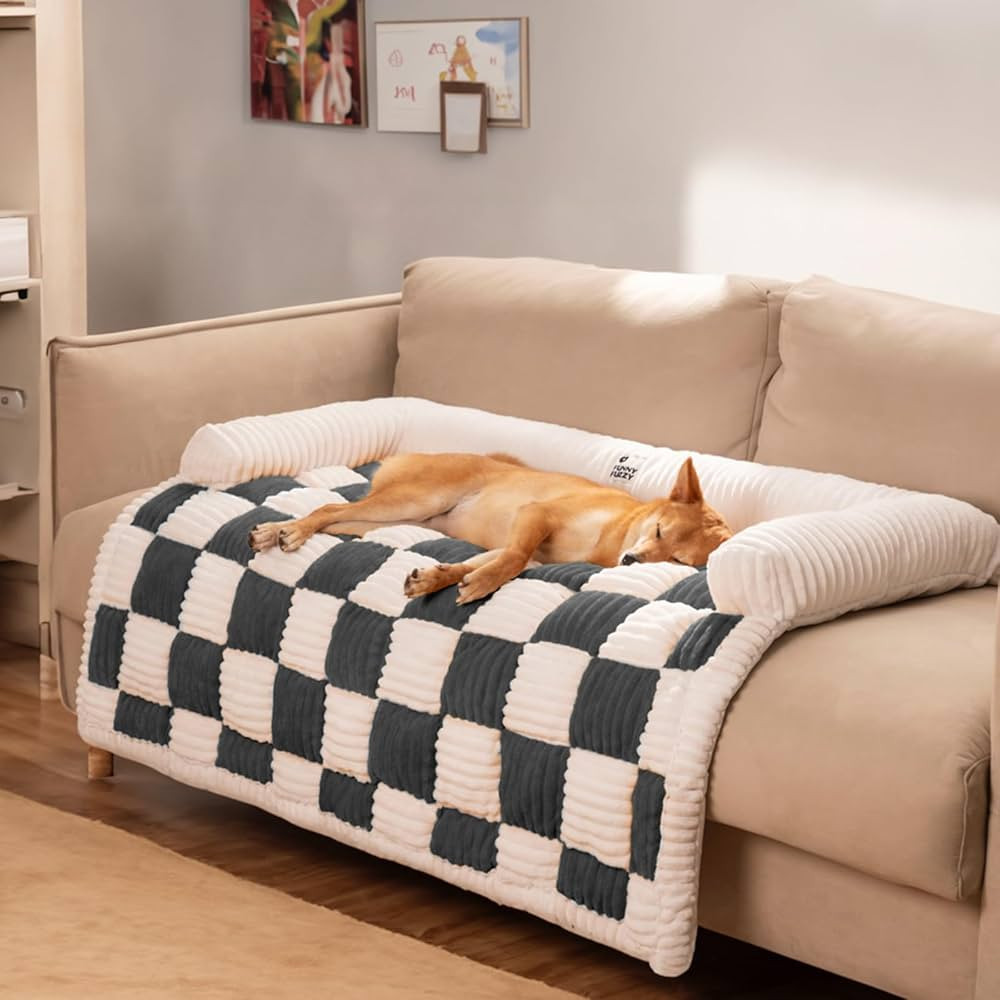 Pet Couch Covers for Sofa, Large Dog Couch Cover Bed Cream Square Plaid Washable Pet Mat for Furn... | Amazon (US)