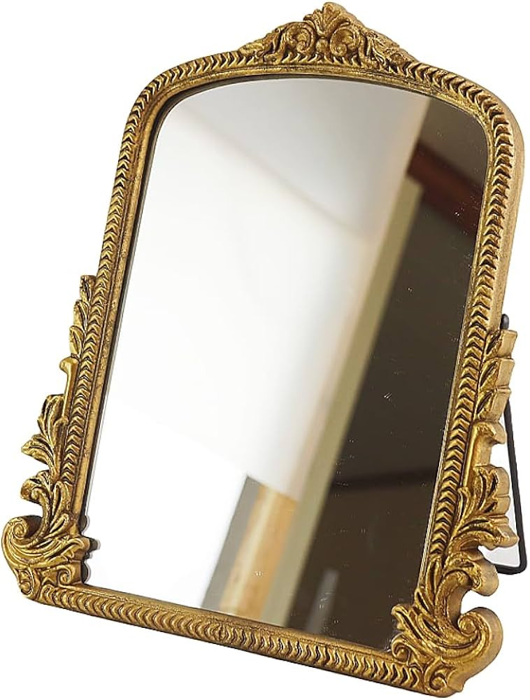 Small Vintage Vanity Makeup Desk Mirror, Antique Traditional Arch Table Mirror in Gold, Decorativ... | Amazon (US)
