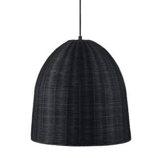 Highler 1-Light Matte Black Pendant with Matte Black Rattan Shade | The Home Depot