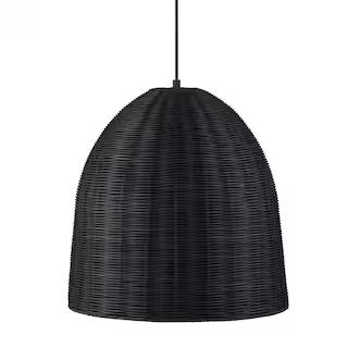Highler 1-Light Matte Black Pendant with Matte Black Rattan Shade | The Home Depot