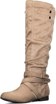 mysoft Women's Knee High Boots Slouchy Flat Fall Boots with Side Zipper | Amazon (US)