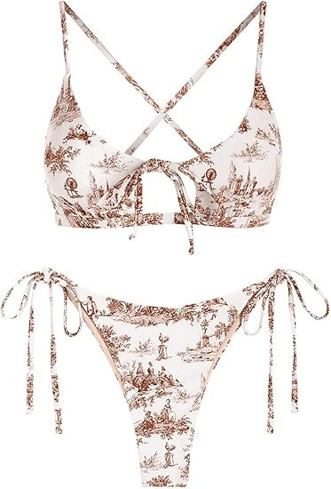 ZAFUL Women's Toile String Bikini Set Cut Out Lace Up Two Piece Swimsuit High Cut Tie Side Bathin... | Amazon (US)