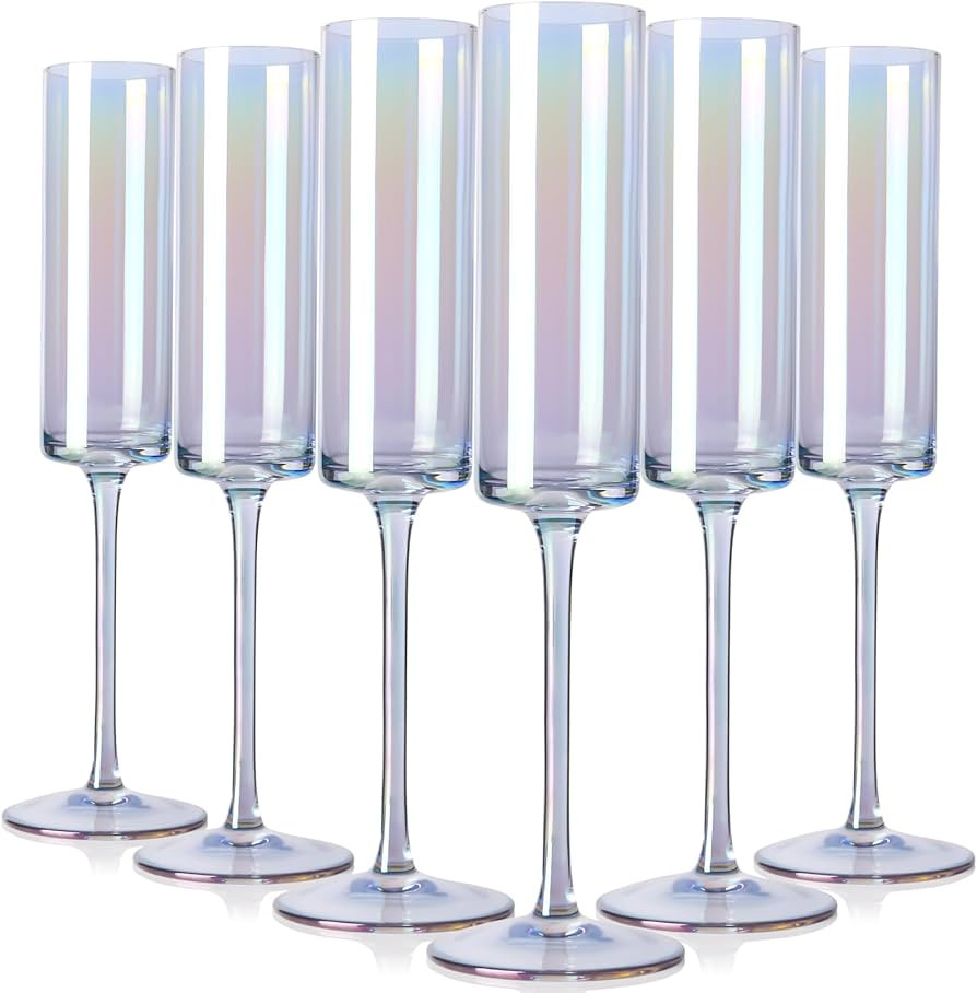 Physkoa Rainbow Champagne Flutes Set of 6-6oz Iridescent Champagne Glasses - Valentine's Day Gift... | Amazon (US)