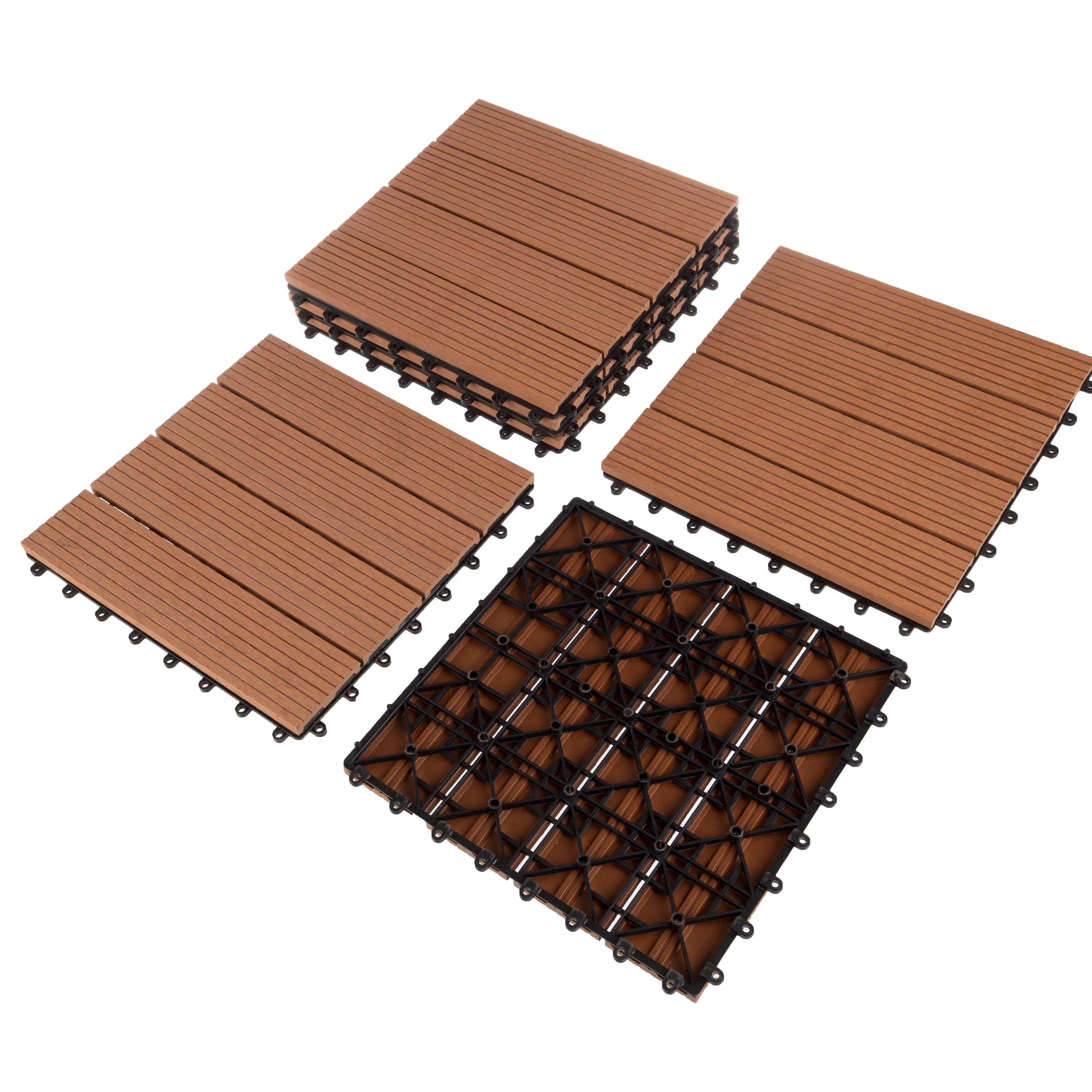 Patio Floor Tiles - Set of 6 Wood/Plastic Composite Interlocking Deck Tiles for Outdoor Flooring ... | Walmart (US)