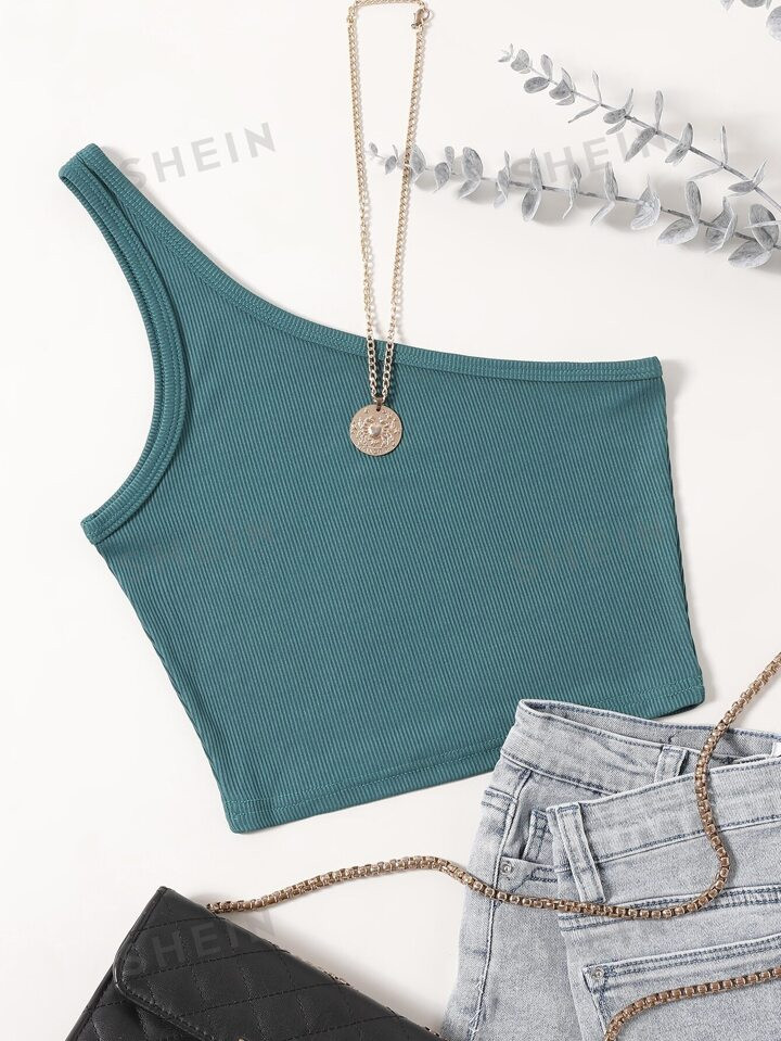 SHEIN Essnce Casual Solid One Shoulder Sleeveless Top For Summer | SHEIN USA | SHEIN