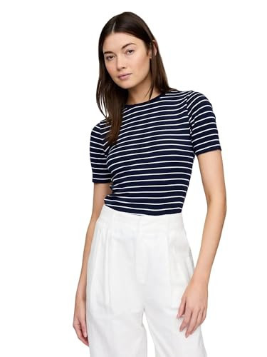GAP Womens Ribbed Stripe Crewneck Tee T-Shirt Blue White Stripe M | Amazon (US)