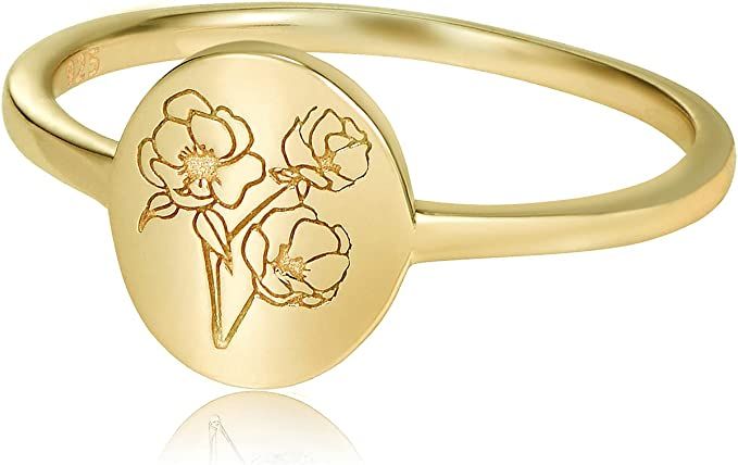 YeGieonr Handmade Flower Signet Ring -18K Gold Ring-Minimalistic Statement Ring with Botanical En... | Amazon (US)