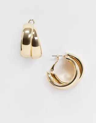 ASOS DESIGN hoop earrings in thick cross design gold tone | ASOS (Global)