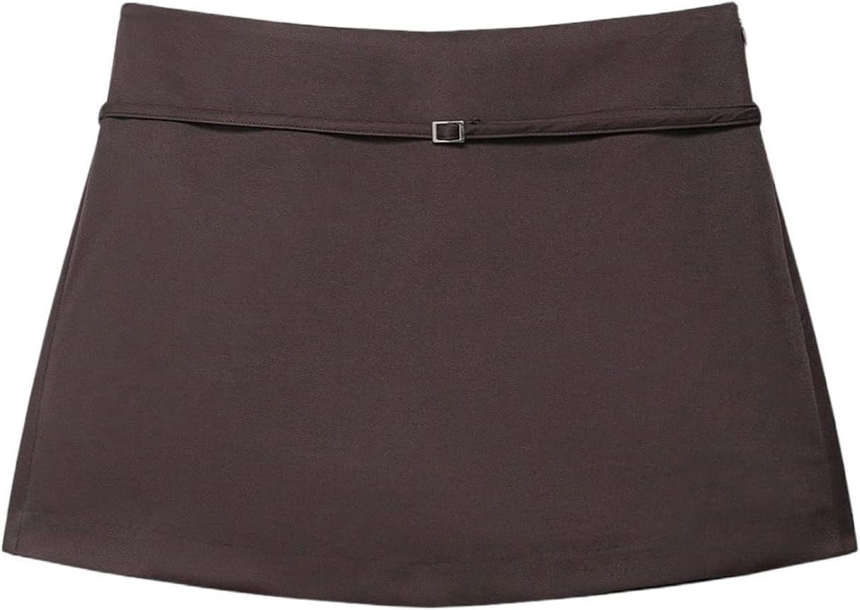 Women's Zip Up Skort Low Rise Mini Skirt A Line Belted Shorts | Amazon (US)