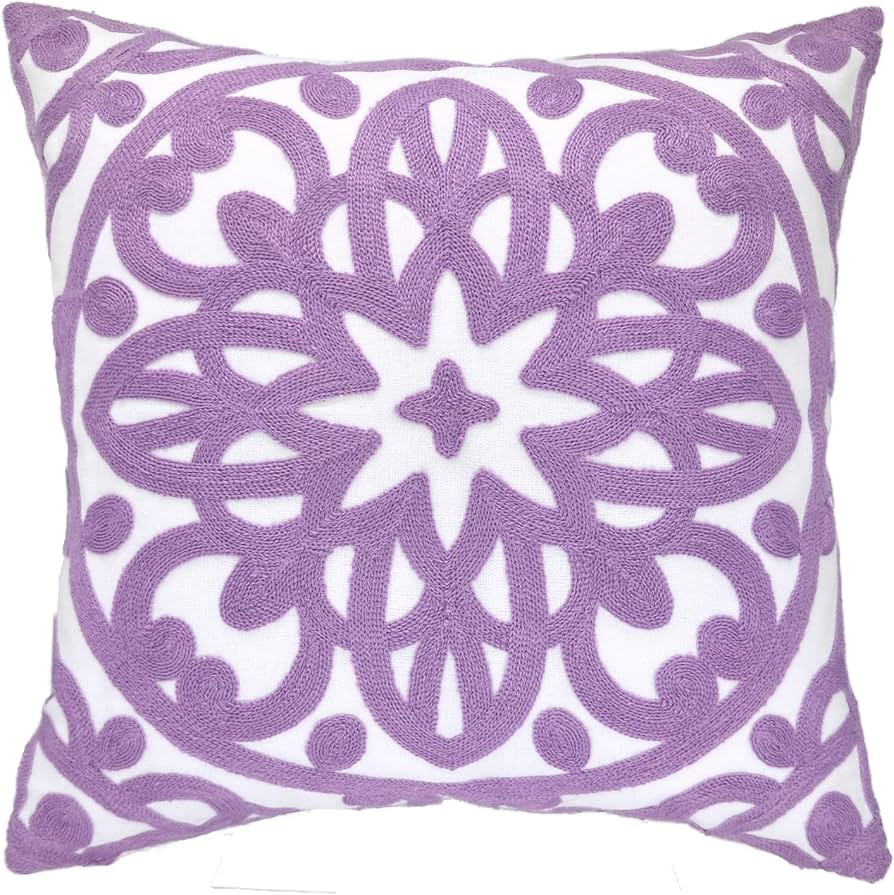 Alysheer Embroidered Decorative Throw Pillow Cover 18"x 18", Boho Mandala Modern Thick Embroidery... | Amazon (US)