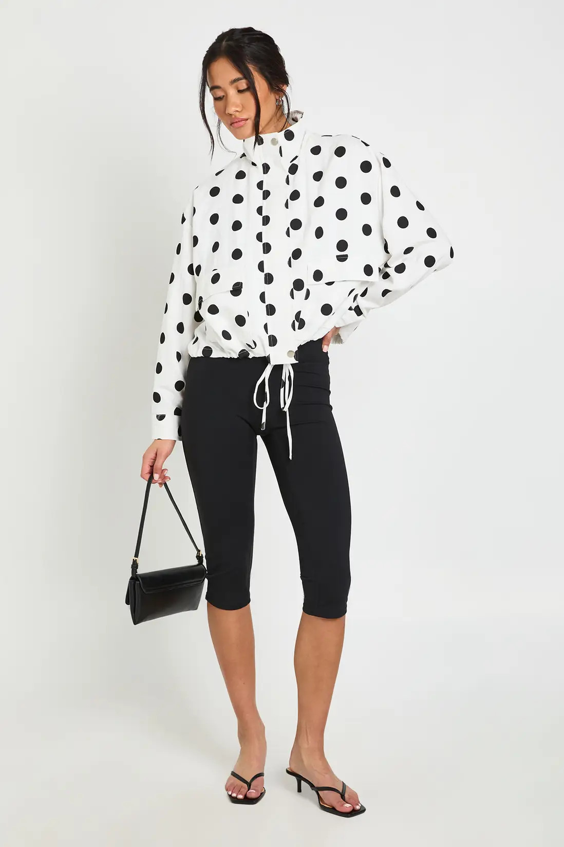 White Polka Dot Funnel Neck Jacket | Boohoo USA | boohoo (US & Canada)